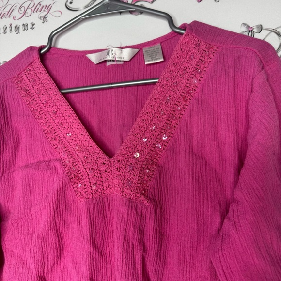 ALC classic top sequins boho beach pink knitted crochet accent detail shiny ✨ - Picture 3 of 7